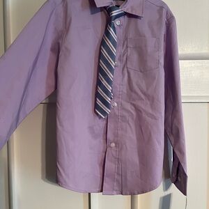 Purple Long Sleeve Shirt with Striped Tie